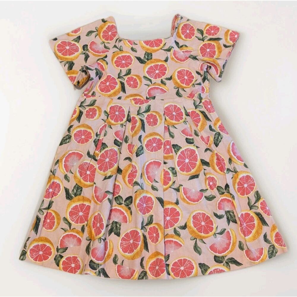 GB Girls Dress Short Sleeve Grapefruit Orange Citrus Print Square Neck Size 12 - Picture 1 of 7